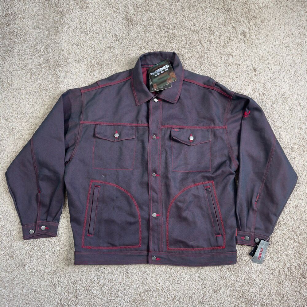 VINTAGE Fubu Jacket Mens 2XL Red Denim Jean Hip Hop Y2K Rap Baggy Trucker